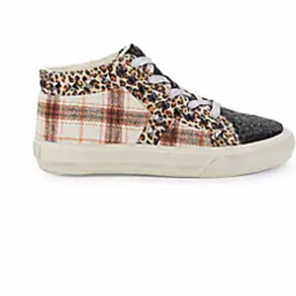 Jessica Simpson sneakers plaid animal print Sherpa - Picture 1 of 4